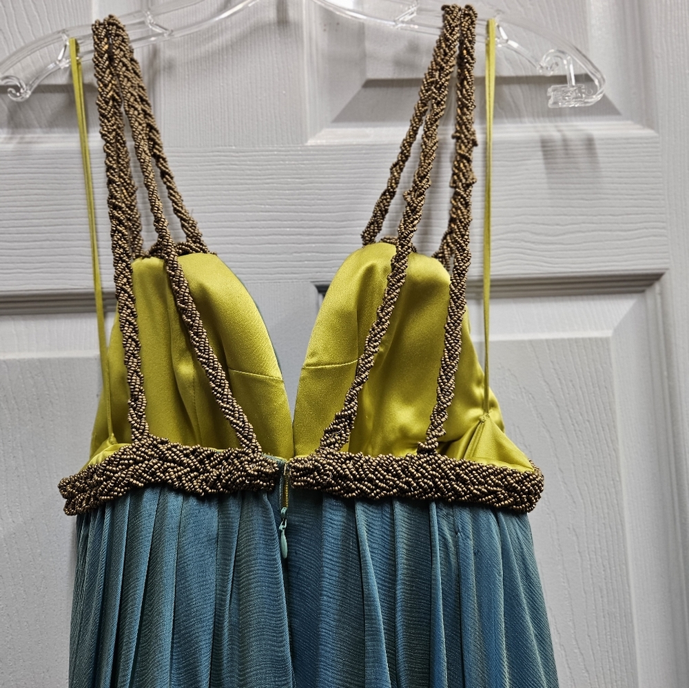 Rafael Cennamo blue/gold gown sz 4 - Picture 7 of 8